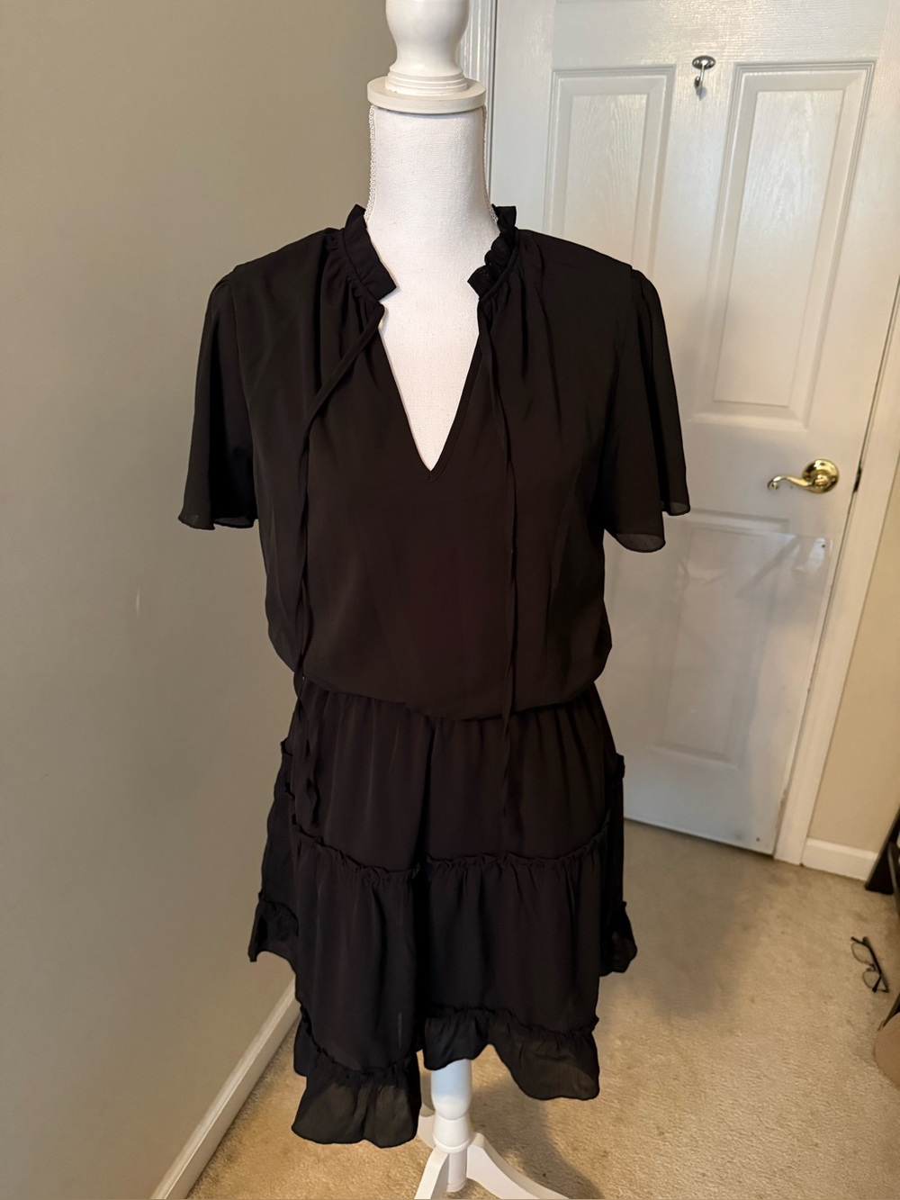 Black Ruffle Tiered V-Neck Dress